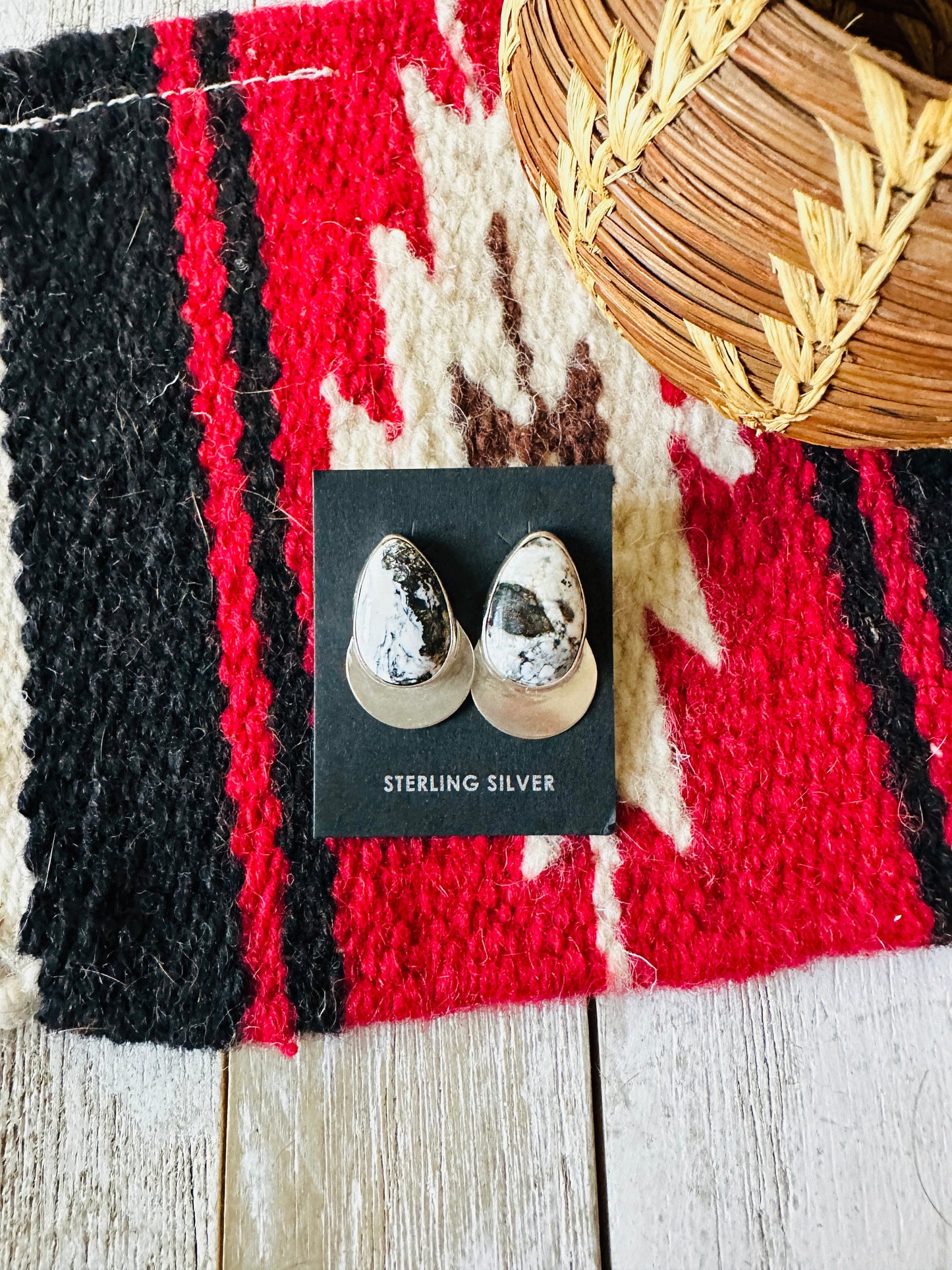 Navajo White Buffalo & Sterling Silver Post Earrings