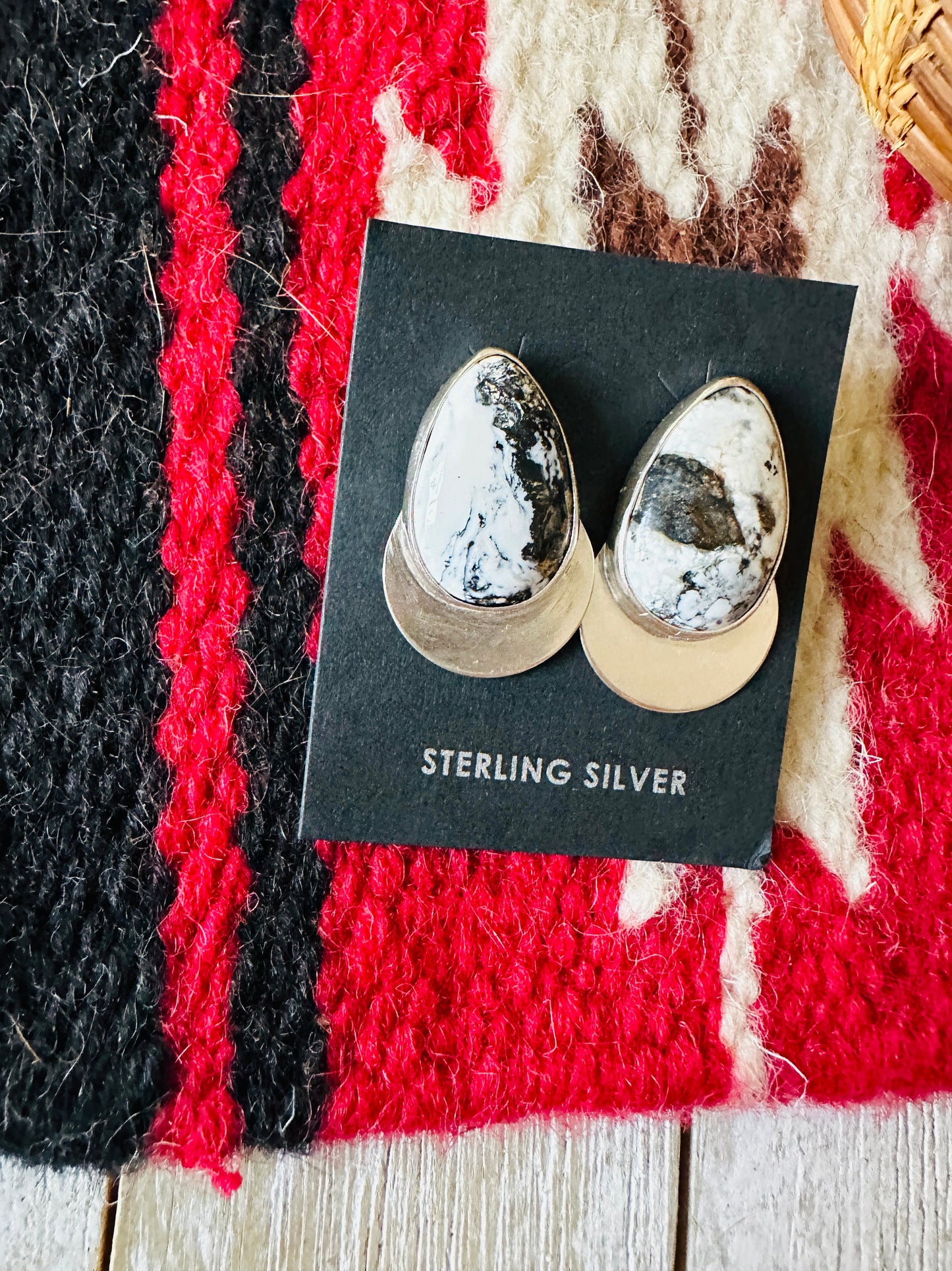 Navajo White Buffalo & Sterling Silver Post Earrings