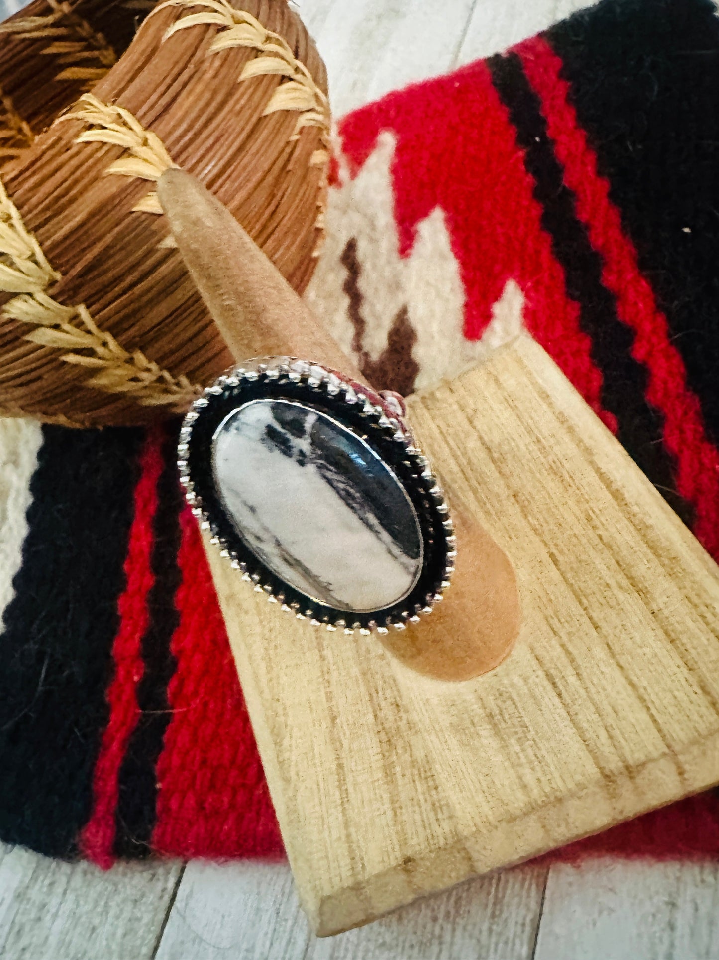 Navajo Sterling Silver And White Buffalo Adjustable Ring