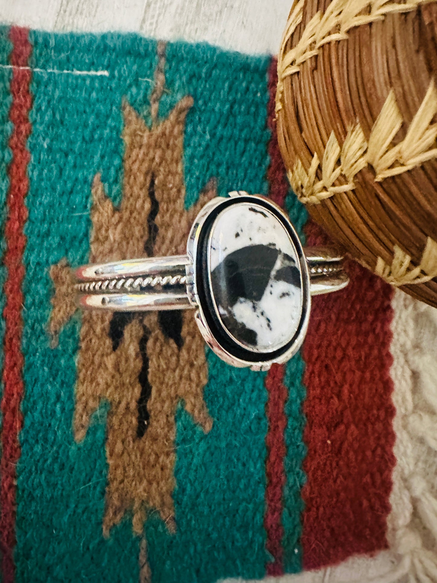 Navajo White Buffalo & Sterling Silver Cuff Bracelet