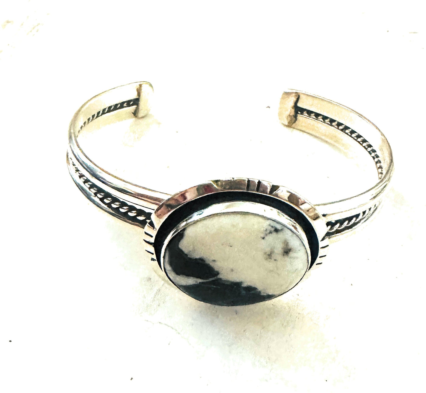 Navajo White Buffalo & Sterling Silver Cuff Bracelet