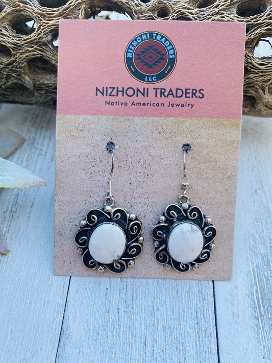 Navajo Sterling Silver And White Buffalo Dangle Earrings