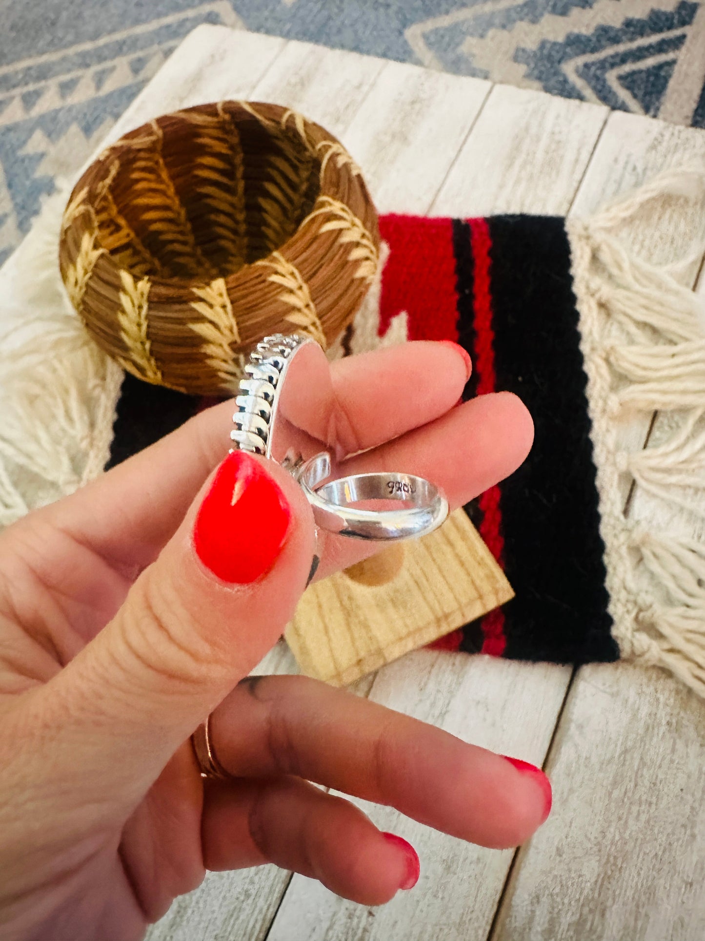 Navajo Sterling Silver And White Buffalo Adjustable Ring