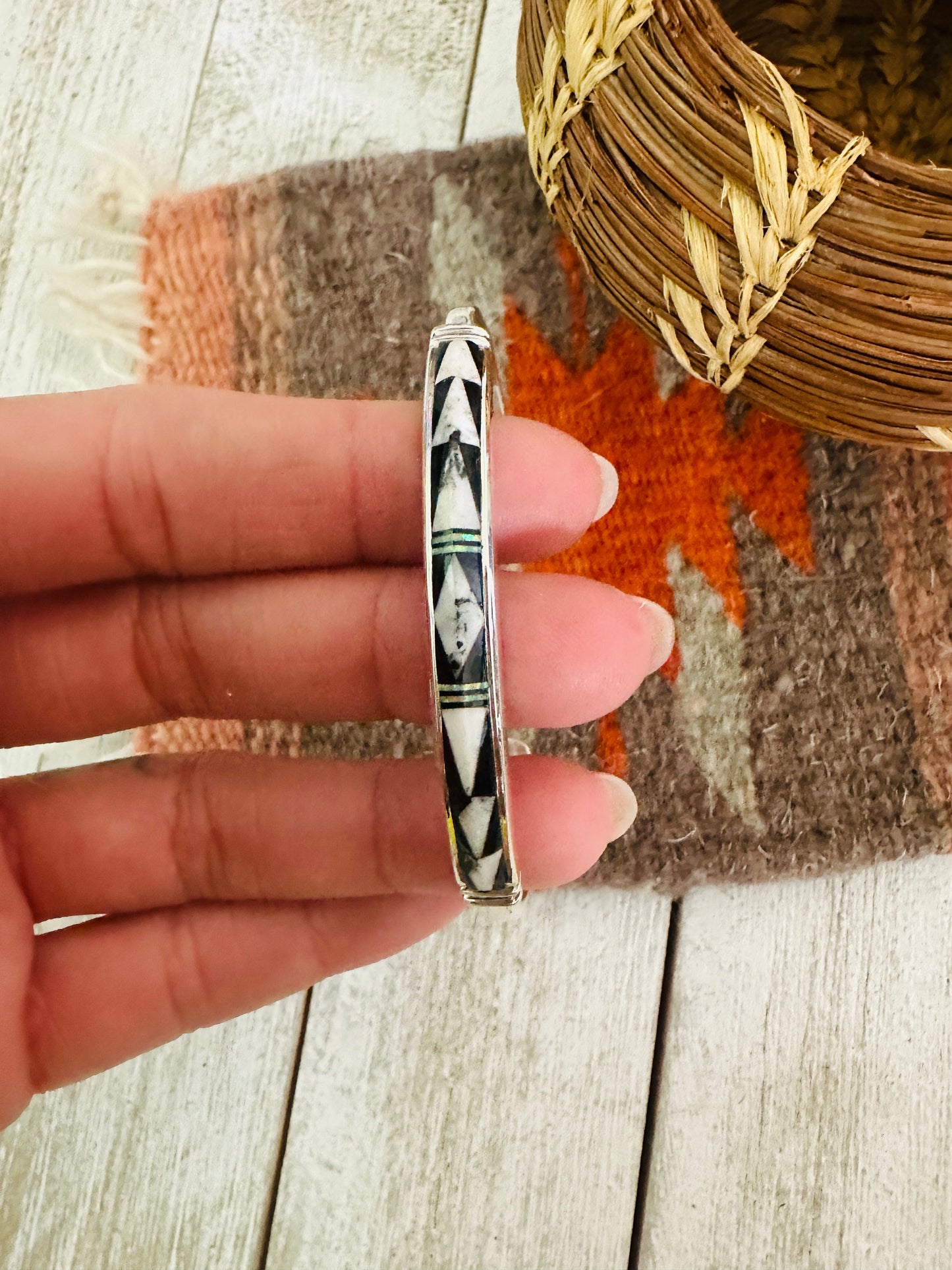 Navajo Multi Stone & Sterling Silver Inlay Cuff Bracelet