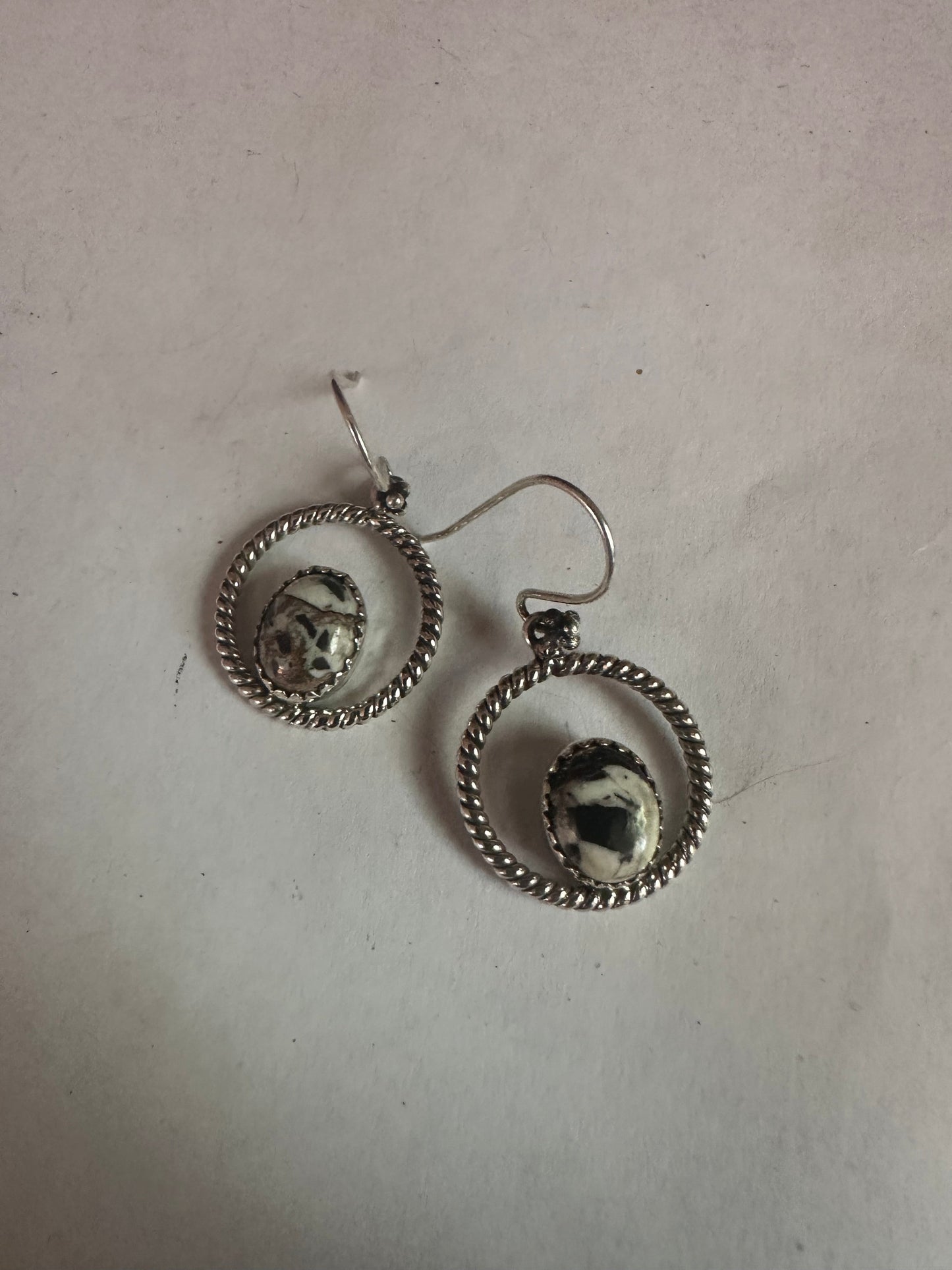 Handmade White Buffalo and Sterling Silver Dangle Earrings