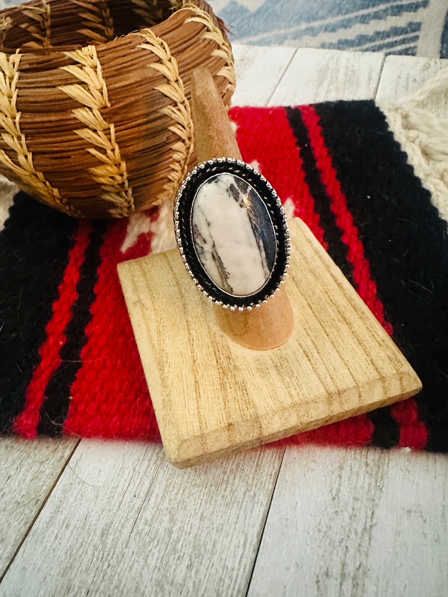 Navajo Sterling Silver And White Buffalo Adjustable Ring