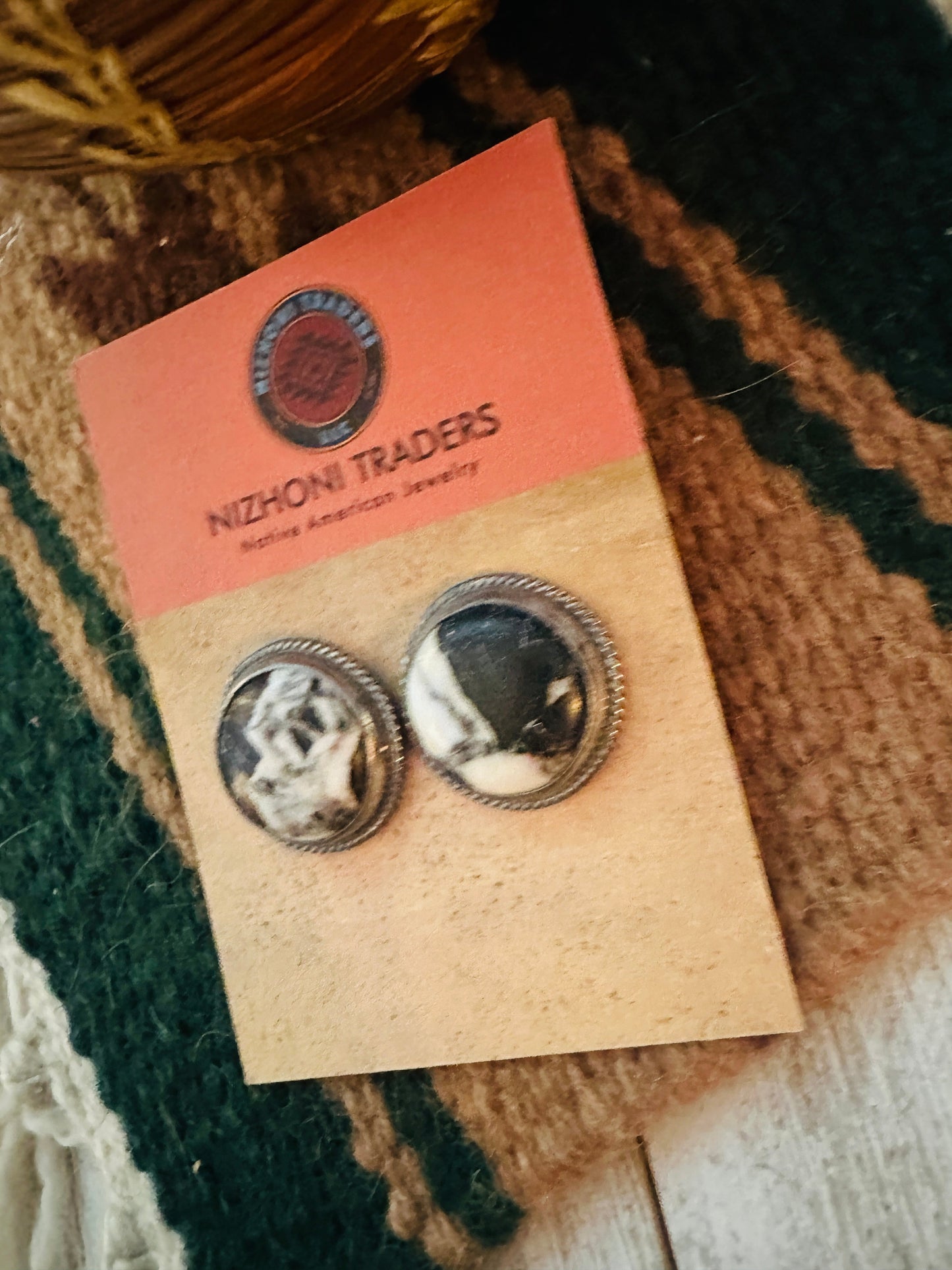 Navajo White Buffalo & Sterling Silver Post Earrings