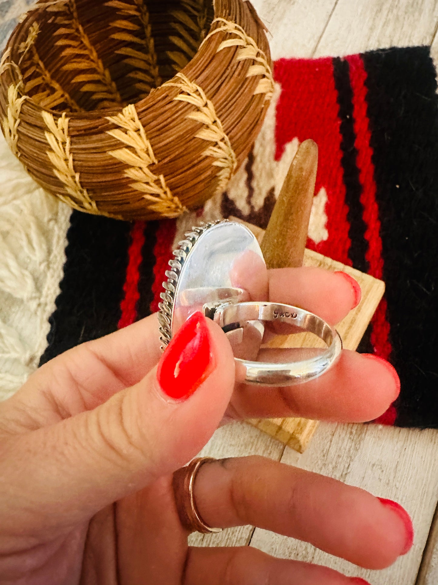 Navajo Sterling Silver And White Buffalo Adjustable Ring