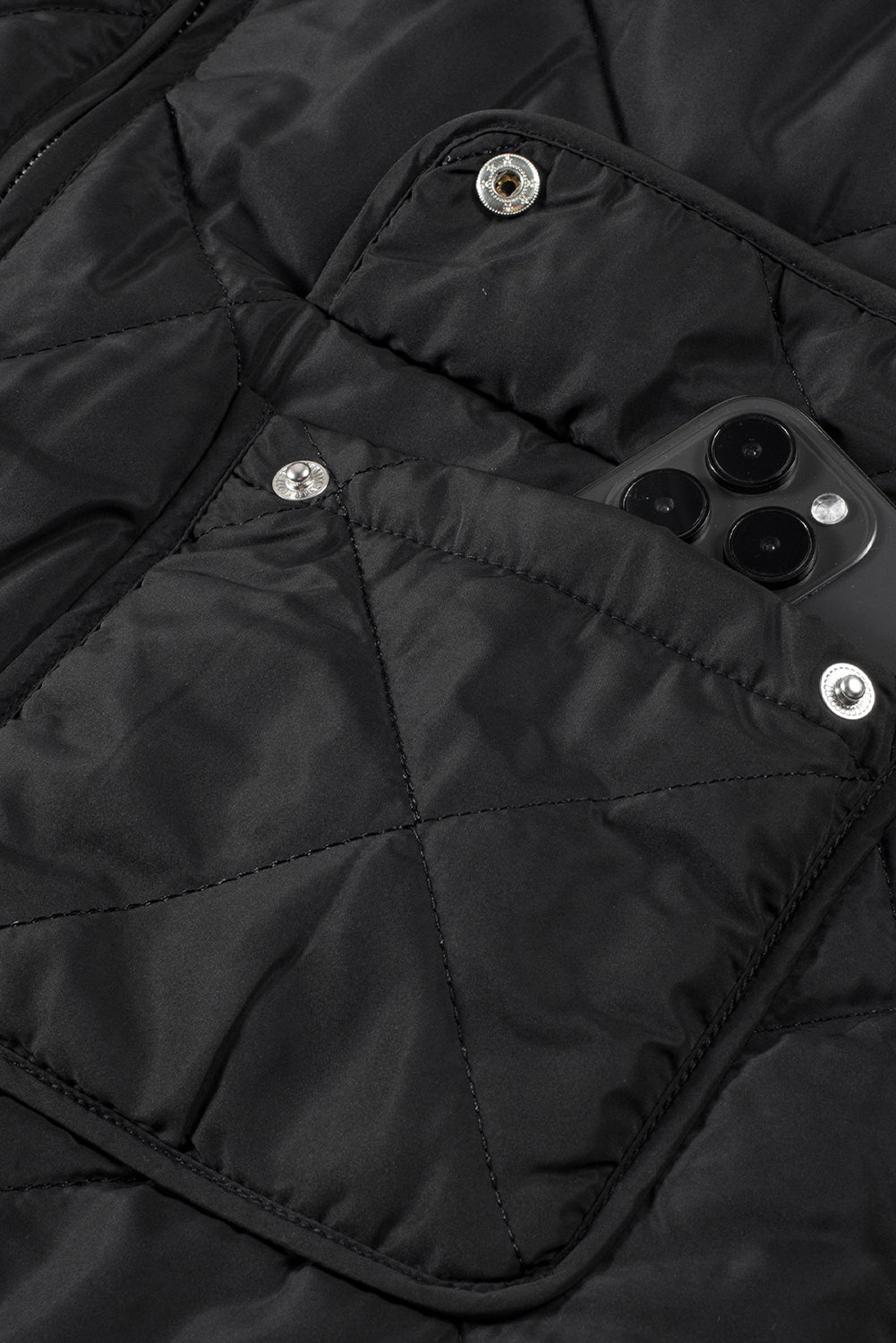 Black Zip Up Fleece Lined Quilted Vest Coat