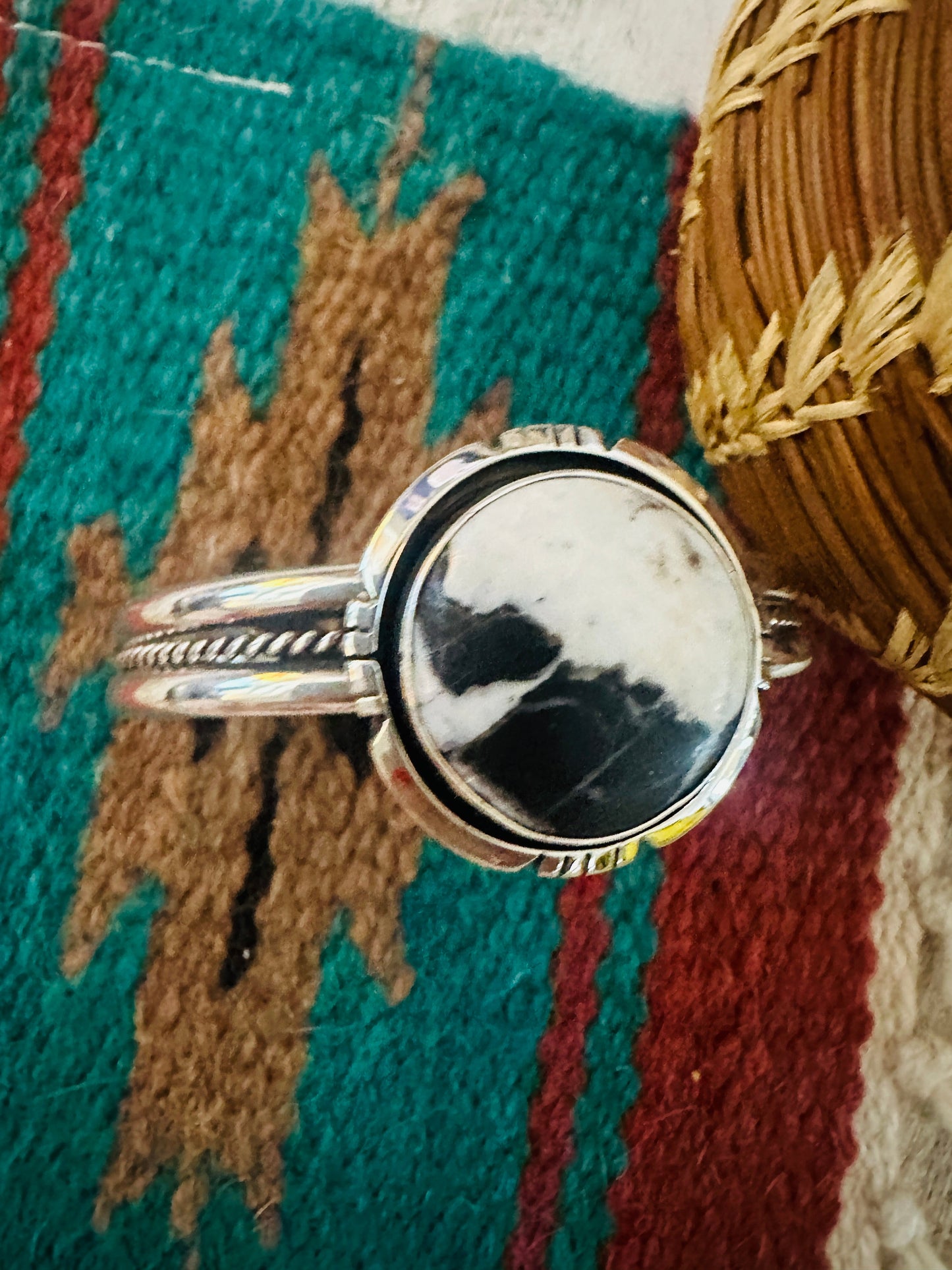 Navajo White Buffalo & Sterling Silver Cuff Bracelet