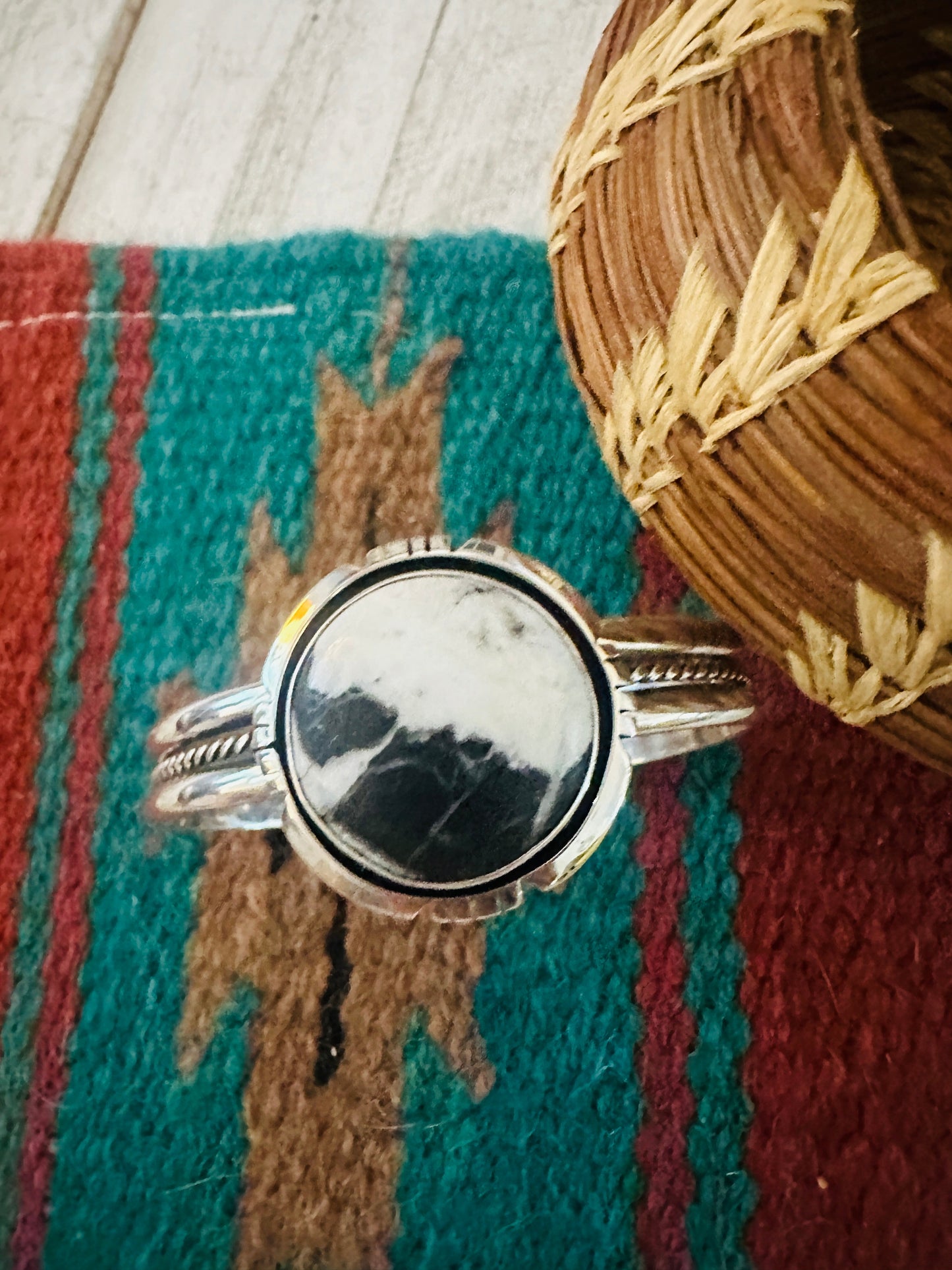 Navajo White Buffalo & Sterling Silver Cuff Bracelet