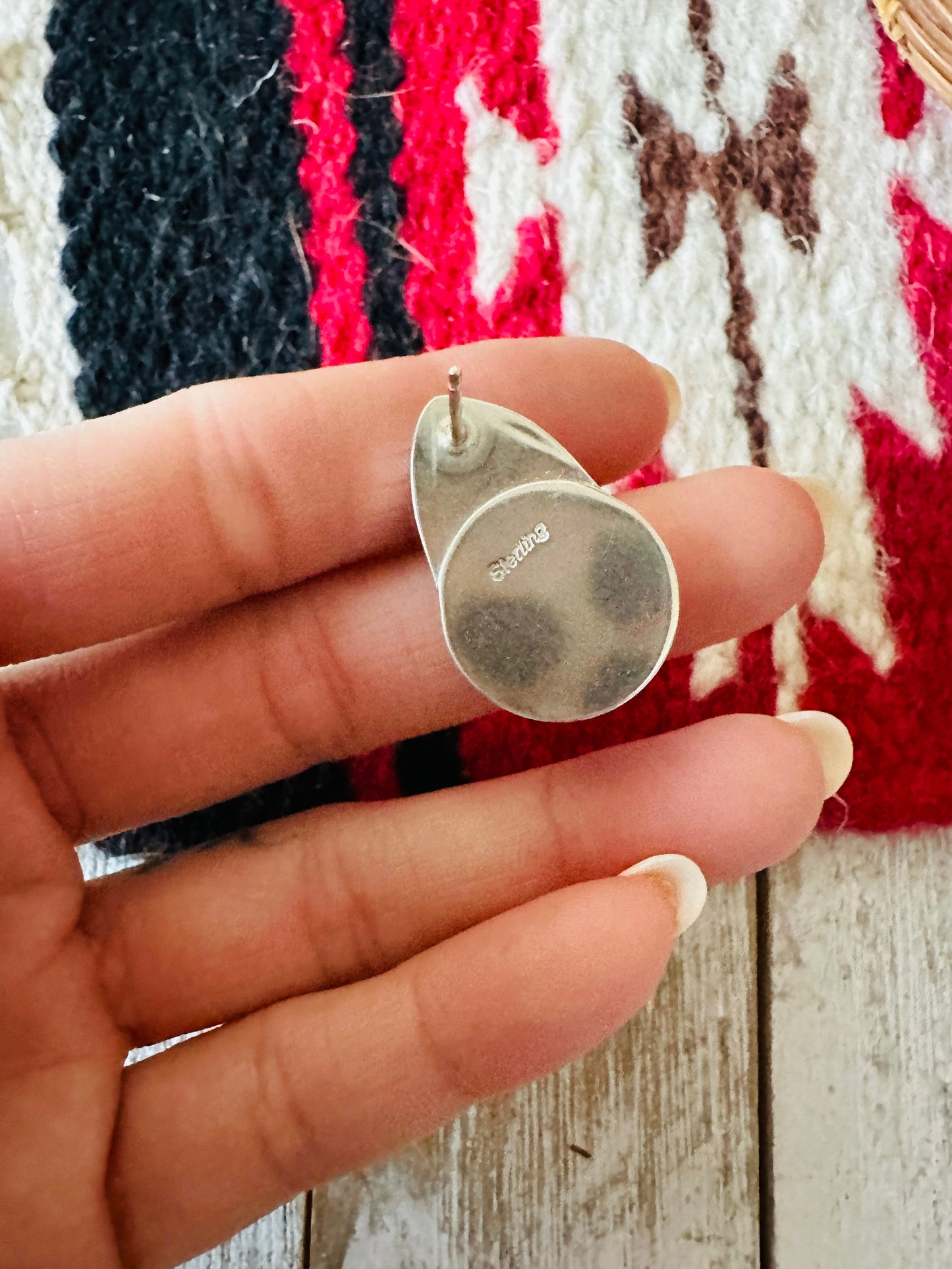 Navajo White Buffalo & Sterling Silver Post Earrings