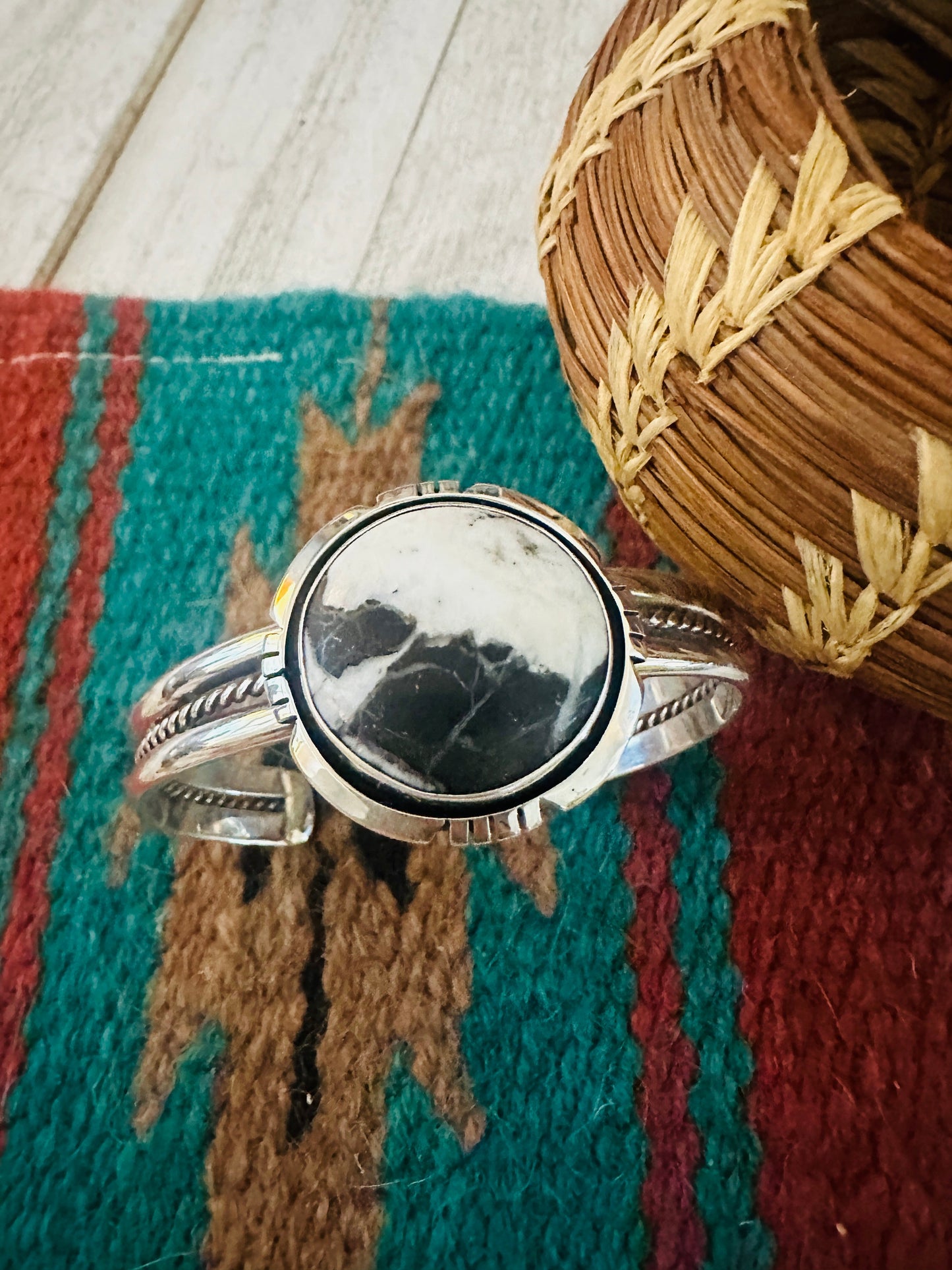 Navajo White Buffalo & Sterling Silver Cuff Bracelet