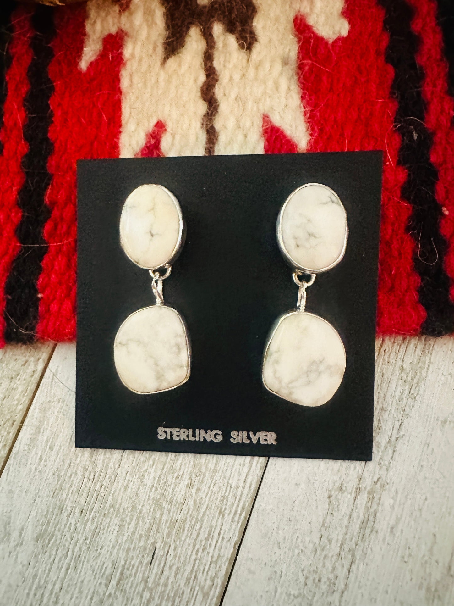 Navajo White Buffalo and Sterling Silver Dangle Earrings