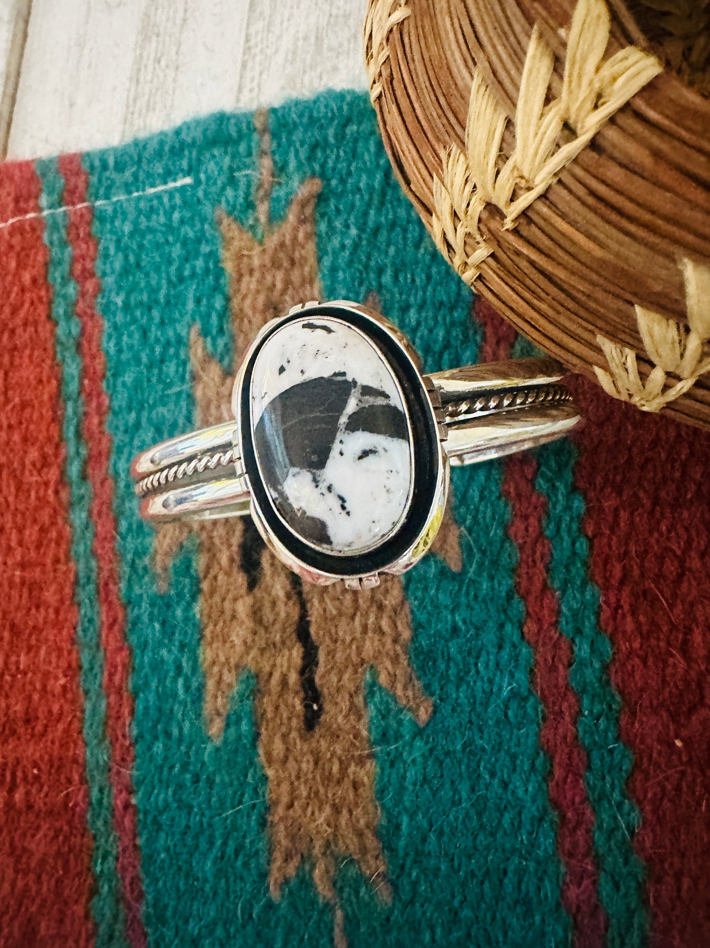 Navajo White Buffalo & Sterling Silver Cuff Bracelet