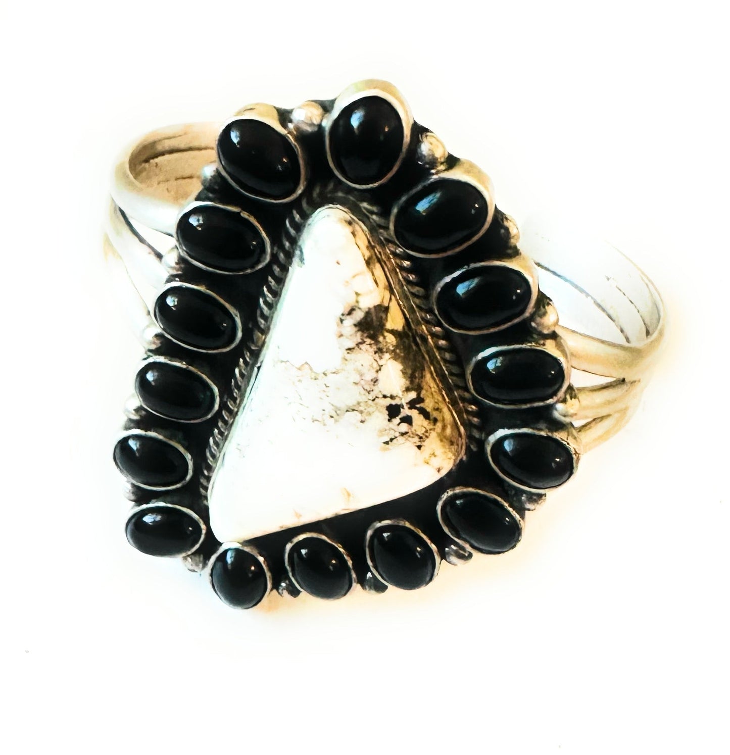 Navajo White Buffalo, Onyx & Sterling Silver Cuff Bracelet