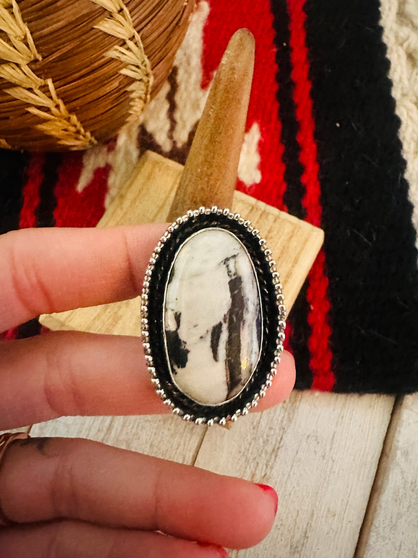 Navajo Sterling Silver And White Buffalo Adjustable Ring