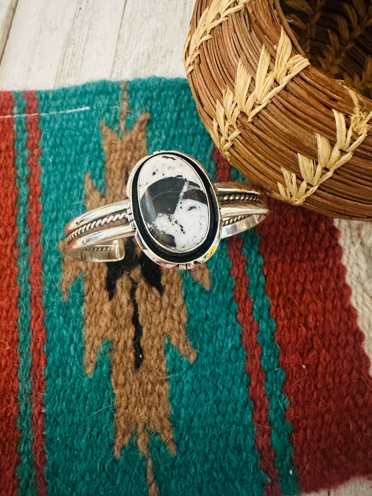 Navajo White Buffalo & Sterling Silver Cuff Bracelet