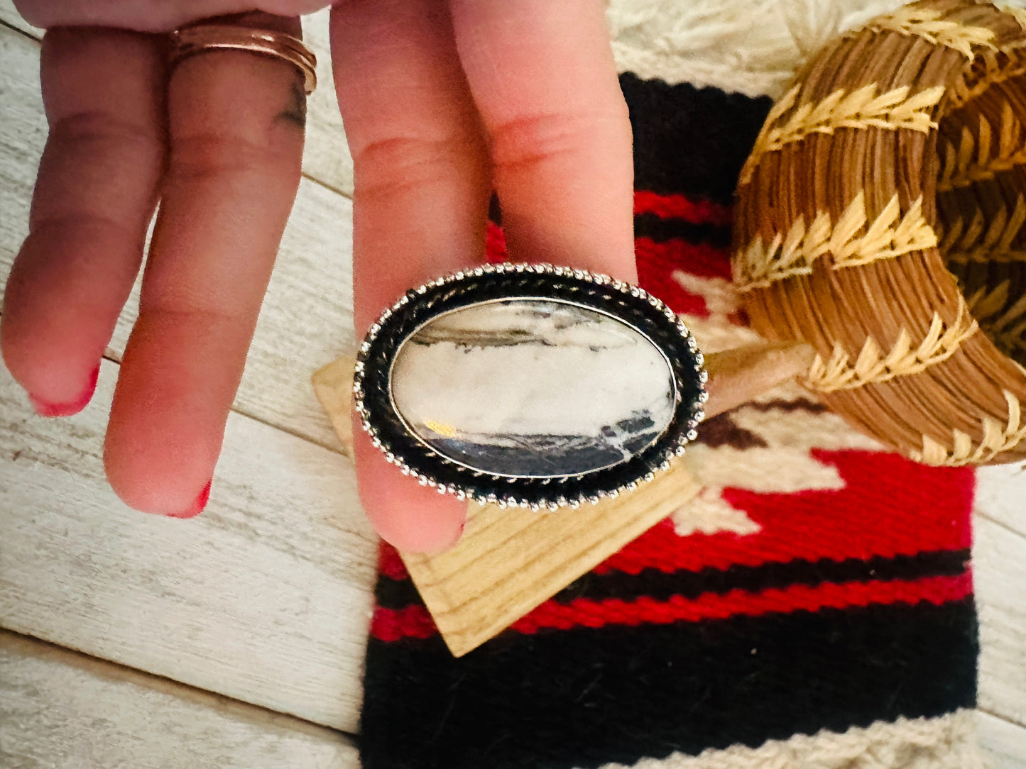 Navajo Sterling Silver And White Buffalo Adjustable Ring