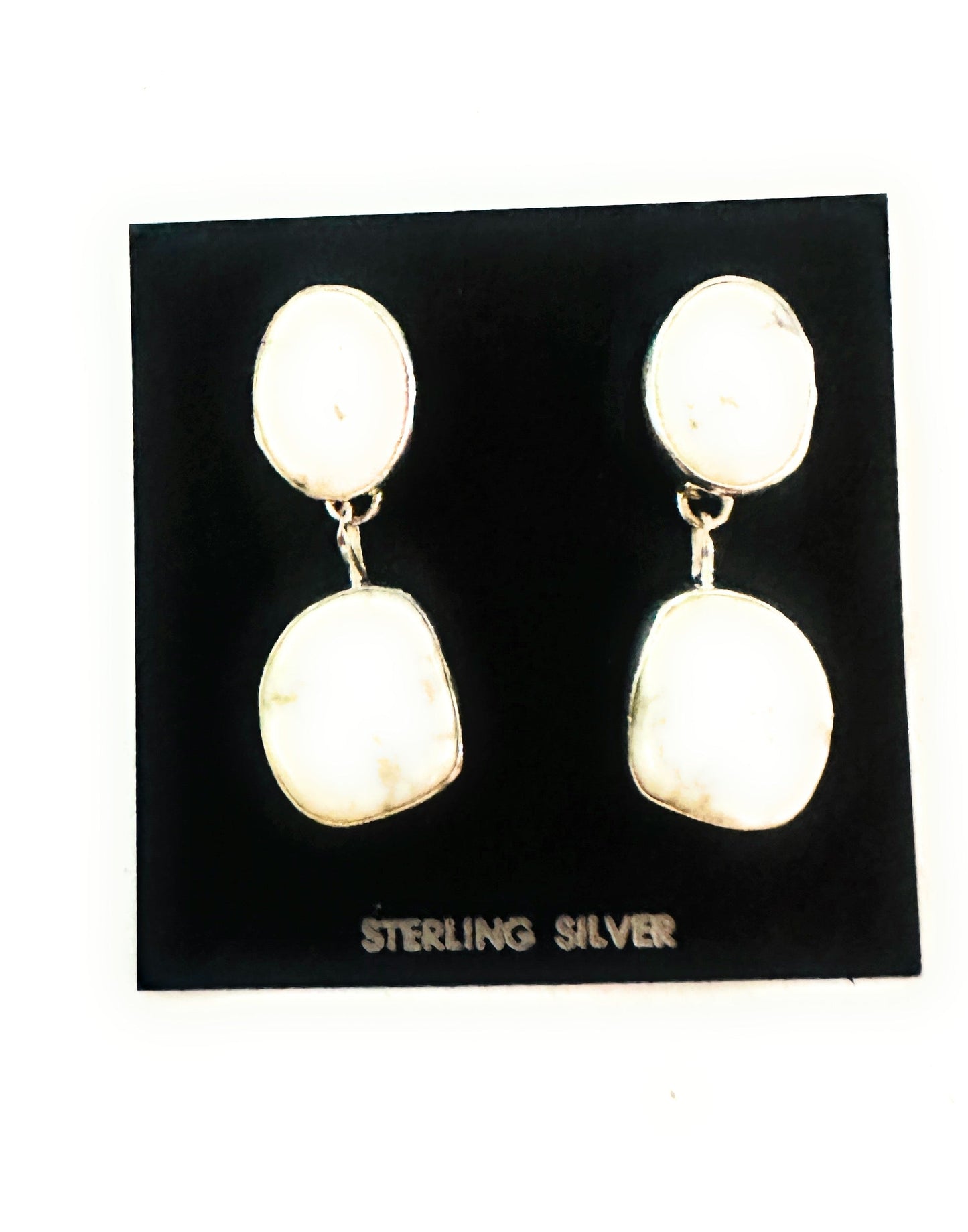 Navajo White Buffalo and Sterling Silver Dangle Earrings