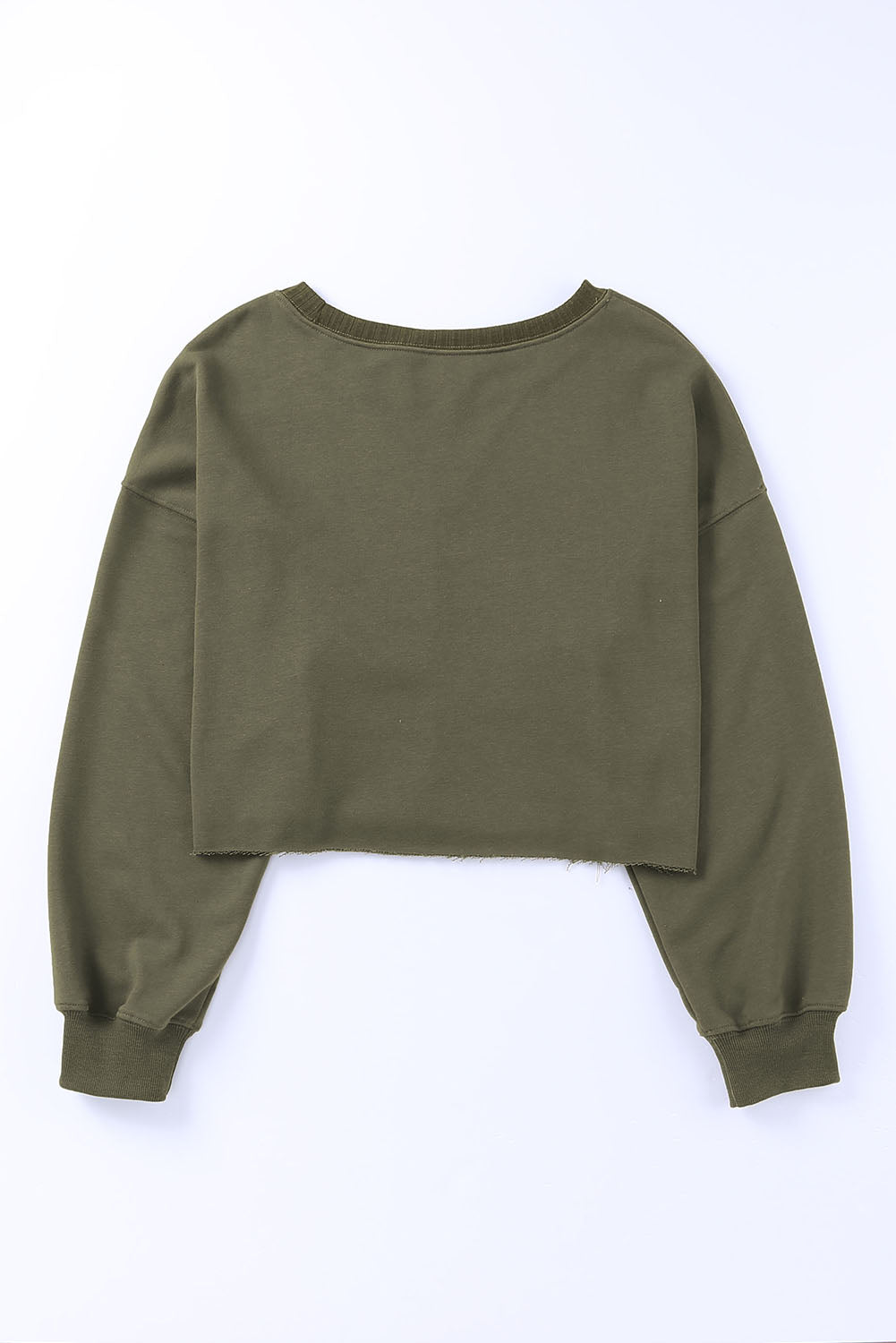 Green Casual Drop Shoulder Cropped Sweatshirt