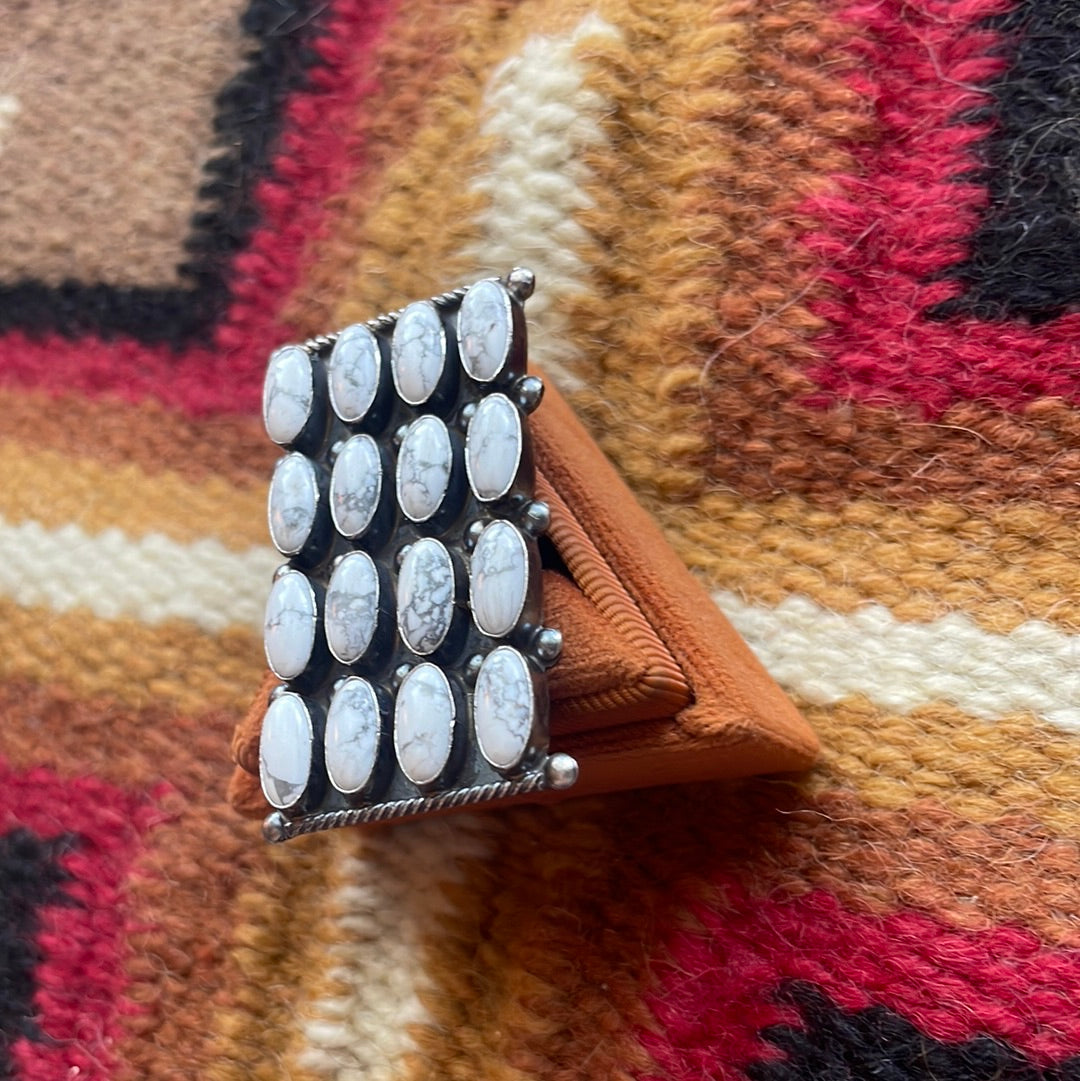 Navajo Sterling Silver & White Buffalo Cluster Ring Signed Jacquline Silver