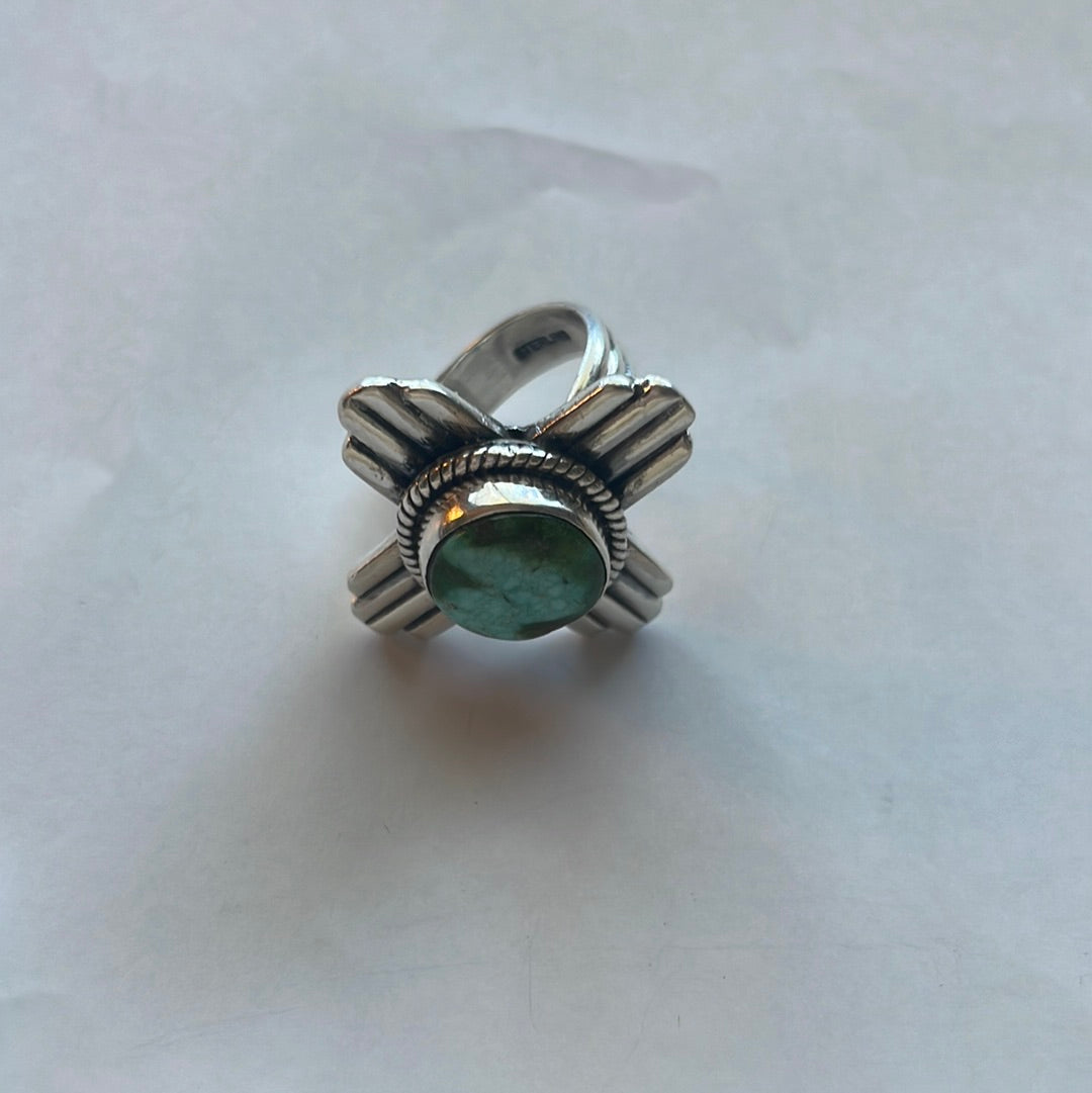 Amazing Zia Sterling Silver & Turquoise  Ring Size 7.5 Signed