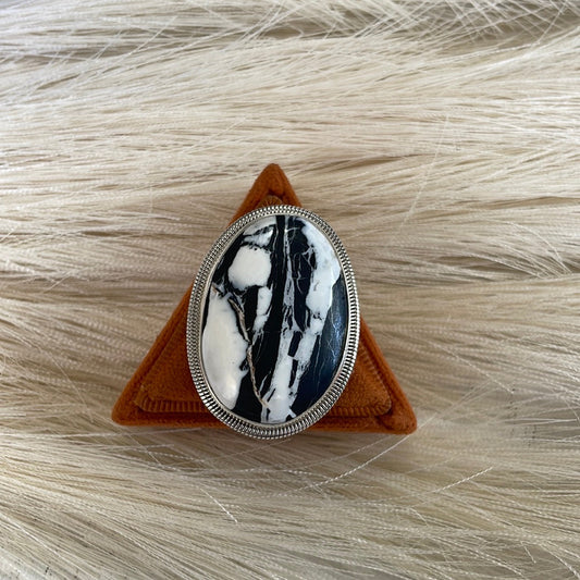 Navajo Sterling Silver & White Buffalo Ring Size 8 Signed